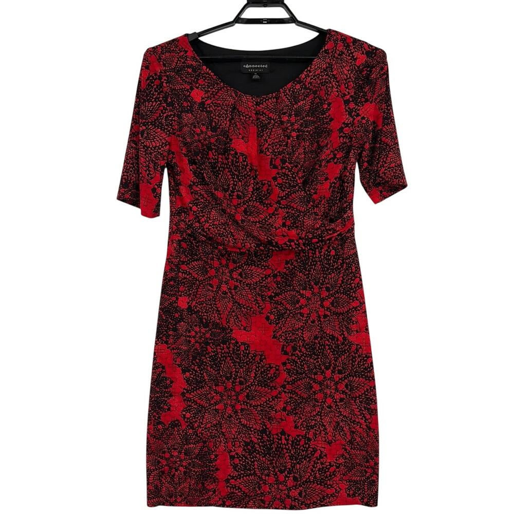 Y2K Connected Apparel Faux Wrap Dress Sz 14 Office Siren Corpcore Stretch Red